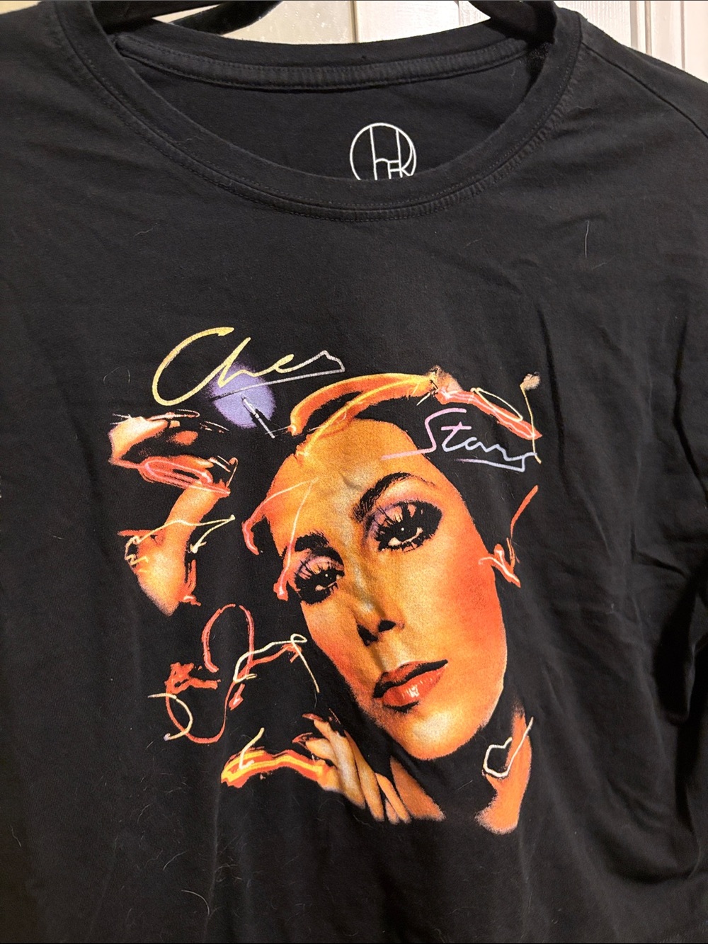 Black Graphic Tee with Iconic Portrait of Cher